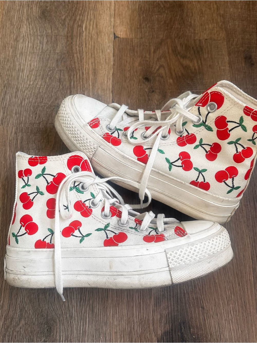 Converse High-Top Platform Canvas Sneakers with Red Cherry Print - White